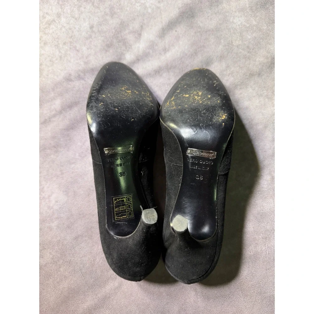 Dolce & Gabbana Black Suede Bow Cut-Out Pumps Stiletto Heels Made in Italy 38